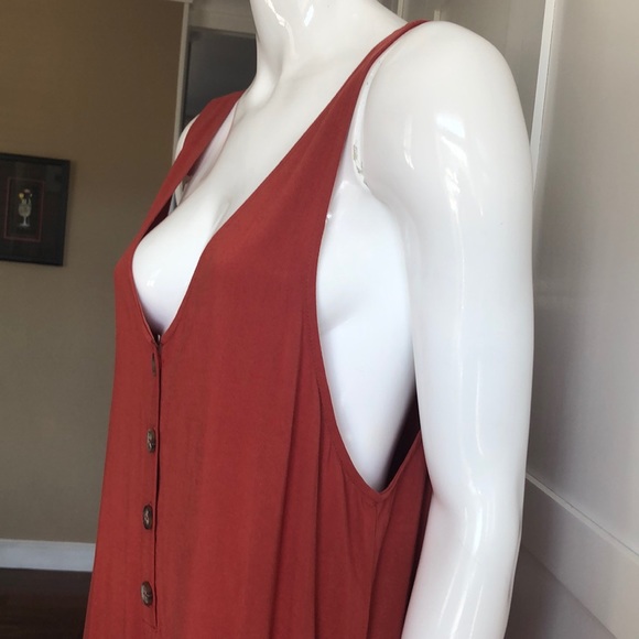 Brick rust orange red sleeveless deep v jumpsuit - Picture 4 of 8